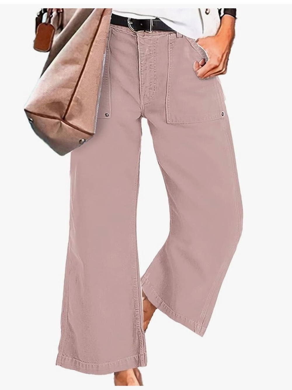 Flamingals Flap pocket Back Mid Waist Wide Leg Crop Pants in Pink Size Med NWT